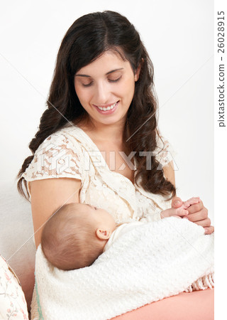baby portrait in mother hand, happy maternity 26028915