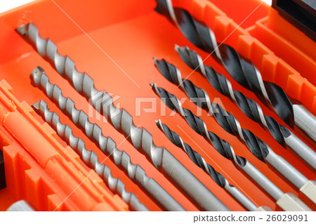 Drill bit set in box isolated 26029091