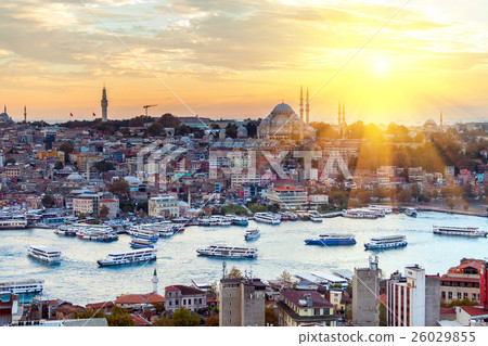 Tourist boat sails on the Golden Horn in Istanbul 26029855