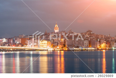 Nighte cityscape with Galata Tower over the Golden Nighte cityscape with Galata Tower over the Golden 26029869