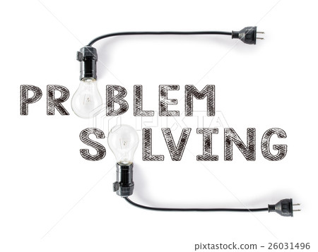 problem solving phrase and light bulb, hand problem solving phrase and light bulb, hand 26031496