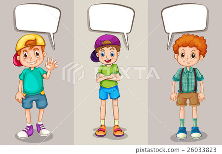 Speech bubble template with three boys Speech bubble template with three boys 26033823