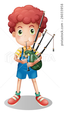 Little boy playing scottish bagpipe 26033958