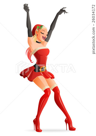 Pretty blond woman dancing in Christmas Santa Pretty blond woman dancing in Christmas Santa 26034172