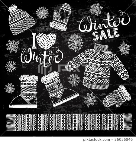 Set drawings knitted woolen clothing and footwear Set drawings knitted woolen clothing and footwear 26036846