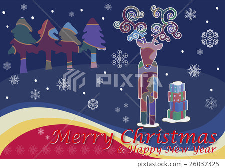 聖誕節雪和馴鹿<藍色> 26037325