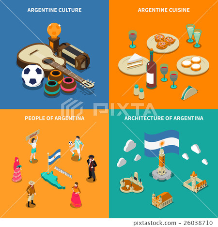 Argentina 4 Touristic Isometric Icons Square  26038710