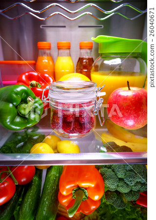 Fresh raspberries in refrigerator Fresh raspberries in refrigerator 26040671