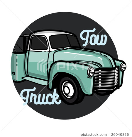 Color vintage car tow truck emblem 26040826