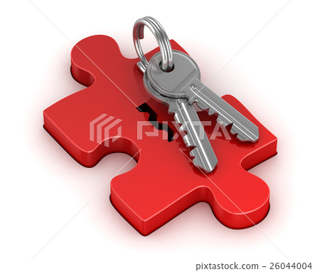 Red puzzle piece and key 26044004