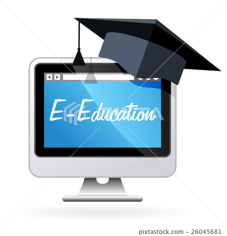 Distance learning - computer and mortarboard 26045681