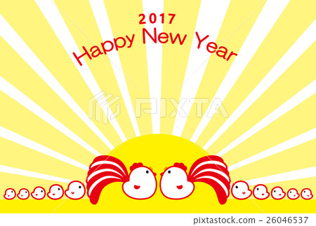 新年卡2017年HappyNewYear雞父母和孩子公雞年紅白尾 新年卡2017年HappyNewYear雞父母和孩子公雞年紅白尾 26046537