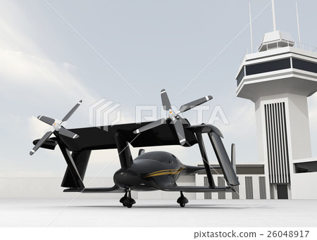 A drone taxi that is waiting. Automatic driving aerial transport concept. 26048917