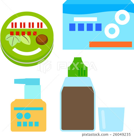 Illustration set of throat candy, troche & mouthwash Illustration set of throat candy, troche & mouthwash 26049235