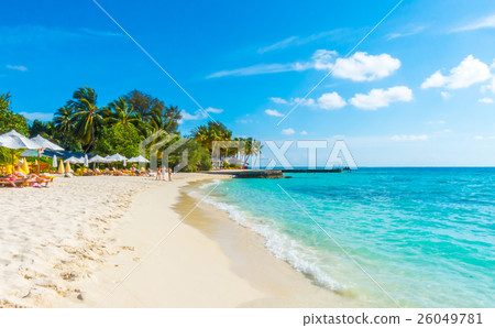 Beautiful tropical Maldives island with white sandy beach and sea . Beautiful tropical Maldives island with white sandy beach and sea . 26049781