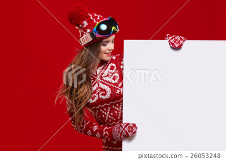 winter girl happy smile hold sale poster 26053248