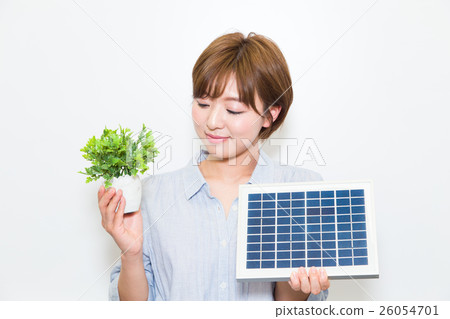A woman thinking about electricity A woman thinking about electricity 26054701