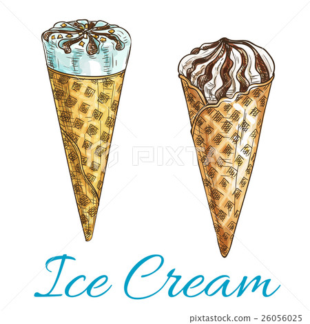 Ice cream wafer cones isolated vector sketch icons 26056025