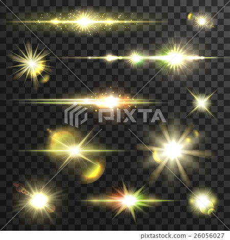 Shining star light rays vector set with lens fare 26056027