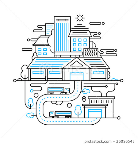 Cityscape and city life - line design composition 26056545