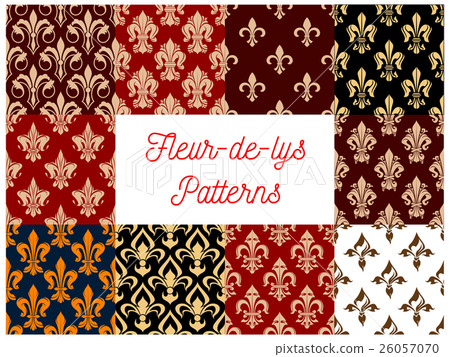 Fleur-de-lys royal lily seamless patterns set 26057070