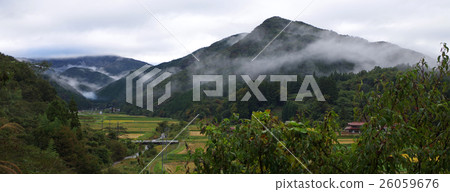 Countryside landscape fall autumn mist 26059676