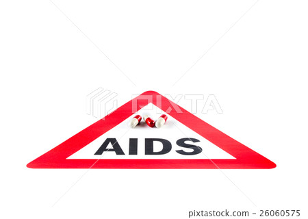 Stop AIDS and HIV, capsule with Warning Sign 26060575