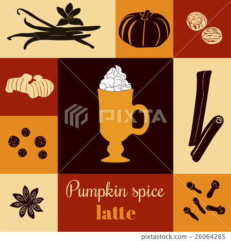 Pumpkin spice latte on colored background 26064265