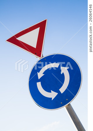 Give way and Traffic roundabout signs 26064546