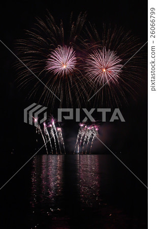 Colorful fireworks with reflection on lake. Colorful fireworks with reflection on lake. 26066799