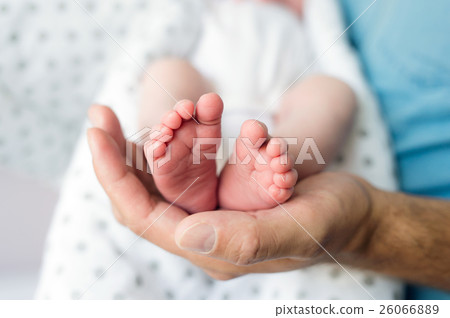 Unrecognizable father with newborn baby son, legs 26066889