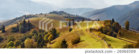 Autumn garden in mountains. Fall on the hills Autumn garden in mountains. Fall on the hills 26068509