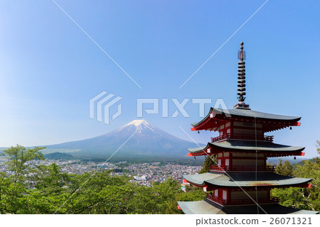 Mt. Fuji with Chureito Pagoda in Summer 26071321