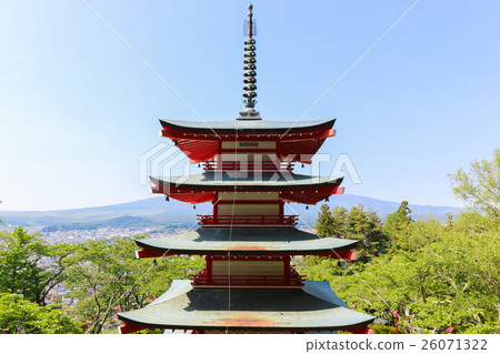 Mt. Fuji with Chureito Pagoda in Summer 26071322