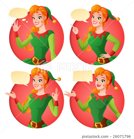 Cartoon Christmas elf girl in different poses Cartoon Christmas elf girl in different poses 26071796