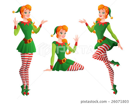 Pinup vector girl in Christmas elf costume in Pinup vector girl in Christmas elf costume in 26071803