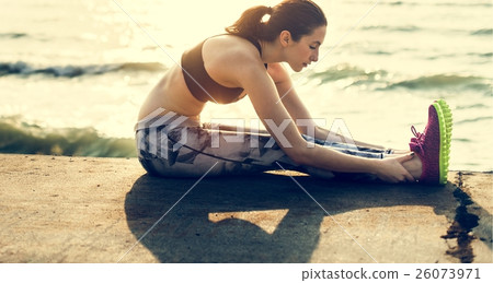 Stretching Exercise Training Healthy Lifestyle Beach Concept 26073971