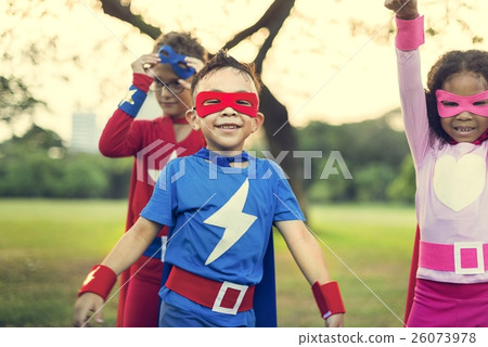 Superheroes Cheerful Kids Expressing Positivity Concept Superheroes Cheerful Kids Expressing Positivity Concept 26073978