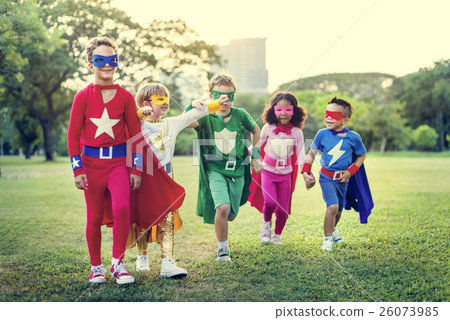 Superheroes Cheerful Kids Expressing Positivity Concept Superheroes Cheerful Kids Expressing Positivity Concept 26073985