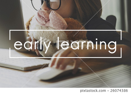 Little Girl Learn Online Geeky Concept Little Girl Learn Online Geeky Concept 26074386