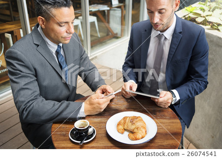 Two Businessmen Cafe Meeting Wireless Tablet Concept 26074541