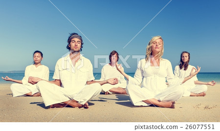 Beach Yoga Balance Calm Relaxing Exercise Concept Beach Yoga Balance Calm Relaxing Exercise Concept 26077551