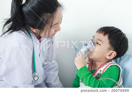 Asian boy with mask having respiratory illness. Asian boy with mask having respiratory illness. 26078999