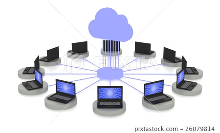 Cloud computing in white with connected laptops Cloud computing in white with connected laptops 26079814