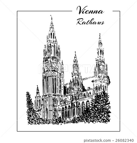 Vienna Rathaus. Vector hand drawn sketch Vienna Rathaus. Vector hand drawn sketch 26082340