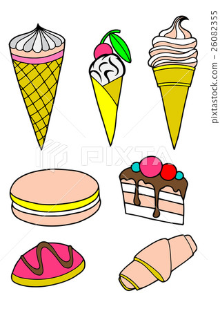 Pastries cakes and ice cream icon set Pastries cakes and ice cream icon set 26082355