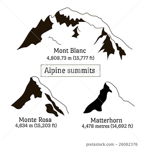 Set of Alps peaks silhouette elements. Mont Blanc 26082376