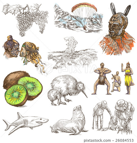 New Zealand. Pictures of Life. An hand drawings. New Zealand. Pictures of Life. An hand drawings. 26084553