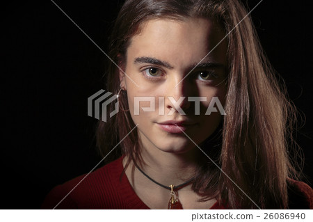 portrait of a beautiful, smiling woman, isolated on black 26086940