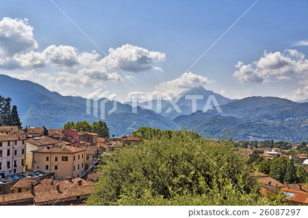 the Apuan Alps behind the town Barga, Tuscany, Italy 26087297